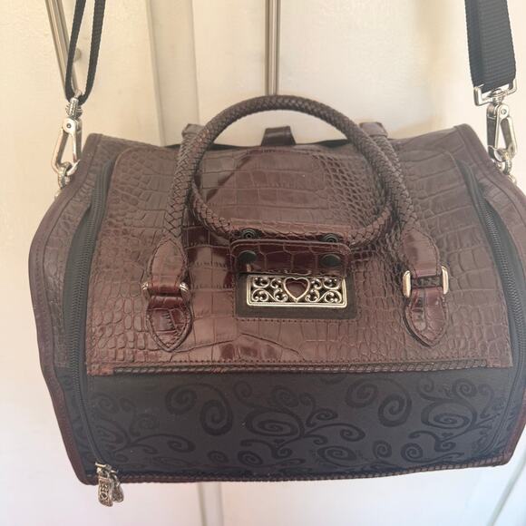 Brighton Lansky Black & Brown Croc Embossed Leather Weekender Travel Duffle Bag - Picture 3 of 11